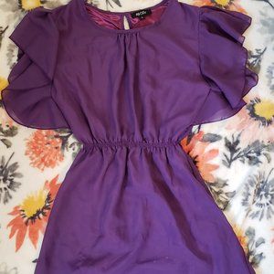 pretty purple dress with shoulder ruffles